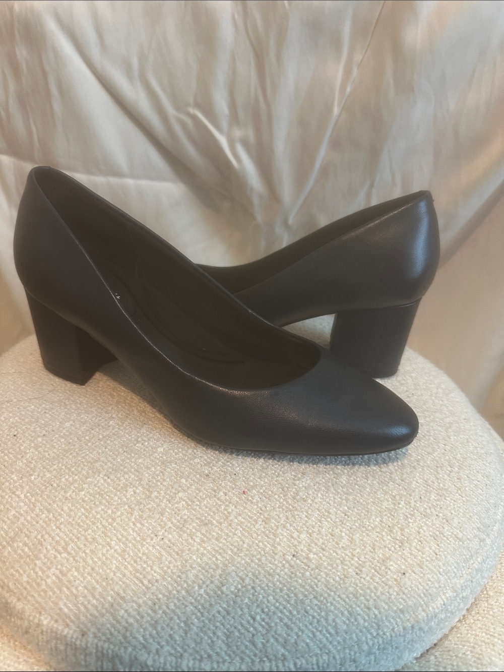 Classic Dark Blue Block Heel Pumps - Women's Dress Shoes